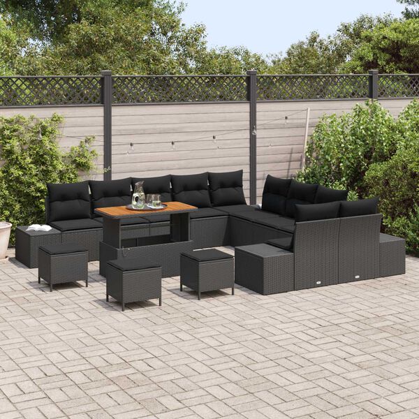 vidaXL Set de canapele pentru grădină 14 pcs Negru Rattan poli