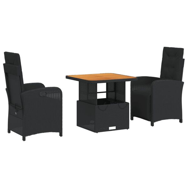 vidaXL Set mobilier de grădină cu perne, 3 piese, negru, poliratan