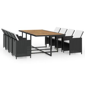 vidaXL Set mobilier de exterior cu perne, 13 piese, negru, poliratan