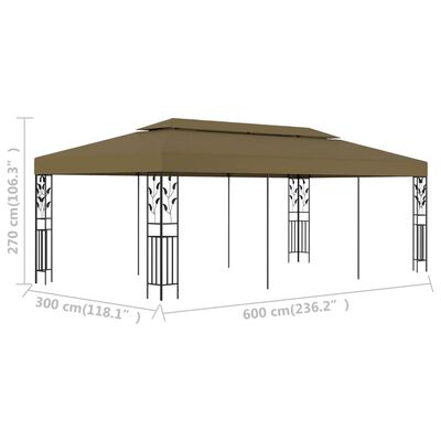 vidaXL Pavilion, gri taupe, 6 x 3 m, 180 g/m²