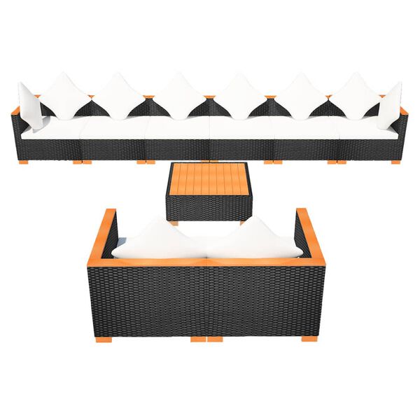 vidaXL Set mobilier de grădină cu perne, 9 piese, negru, poliratan