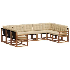 vidaXL Set de canapele de exterior cu pernă 9 pcs Natural și Bej