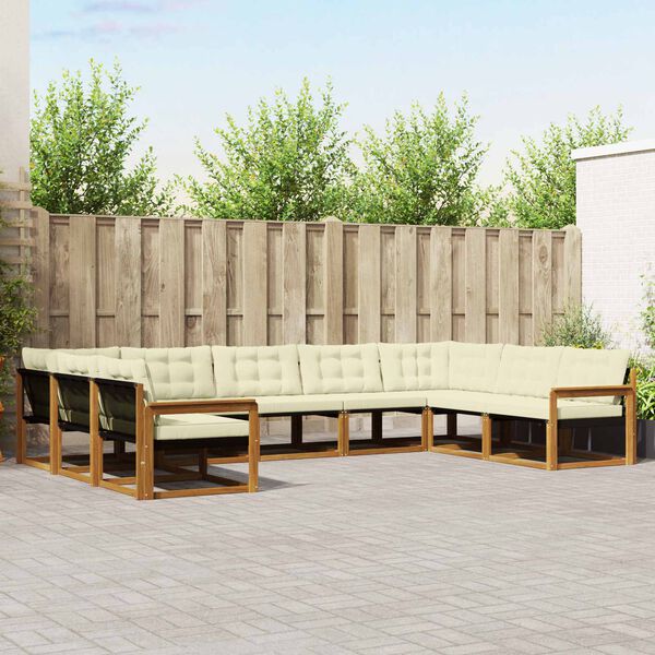 vidaXL Set de canapele de exterior cu pernă 9 pcs Natural și Crem