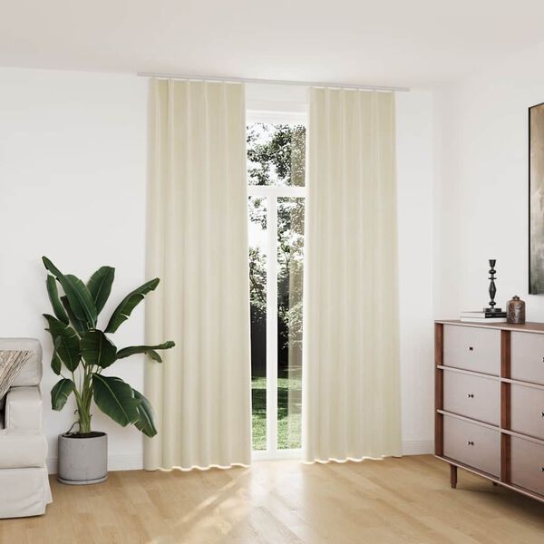 vidaXL Draperii opace, 2 buc., crem, 140x245 cm, catifea, cu c&acirc;rlige