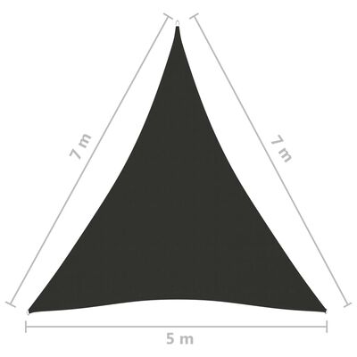 vidaXL Pânză parasolar antracit 5x7x7 m țesătură oxford triunghiular