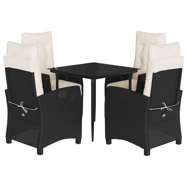 vidaXL Set mobilier de grădină cu perne, 5 piese, negru, poliratan