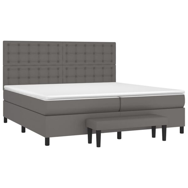 vidaXL Pat box spring cu saltea, gri, 200x200 cm, piele ecologică