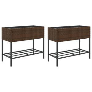 vidaXL Jardiniere de grădină cu raft 2 buc. maro 90x40x75cm poliratan