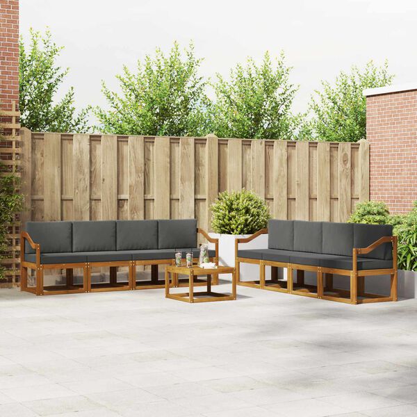 vidaXL Set de canapele de exterior cu pernă 9 pcs Natural și Antracit