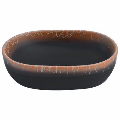vidaXL Lavoar de blat, negru și portocaliu, 47x33x13cm, ceramică, oval