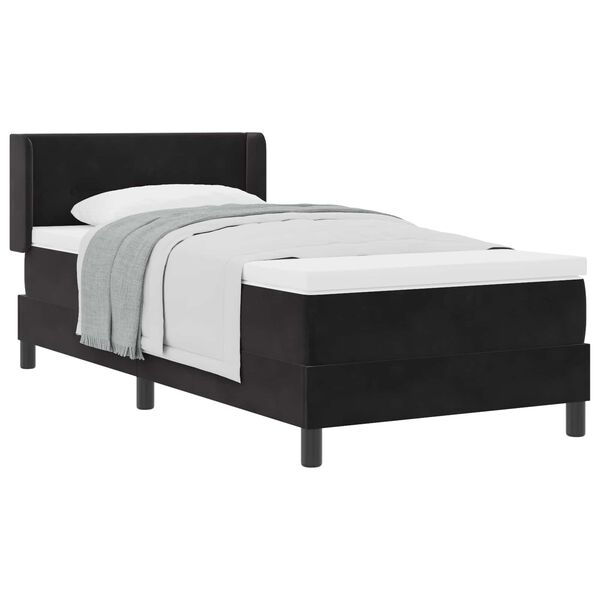 vidaXL Pat cu arcuri cu saltea cu headboard Negru 200 x 90 cm Catifea
