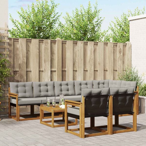 vidaXL Set de canapele de exterior 9 pcs Gri natural și deschis