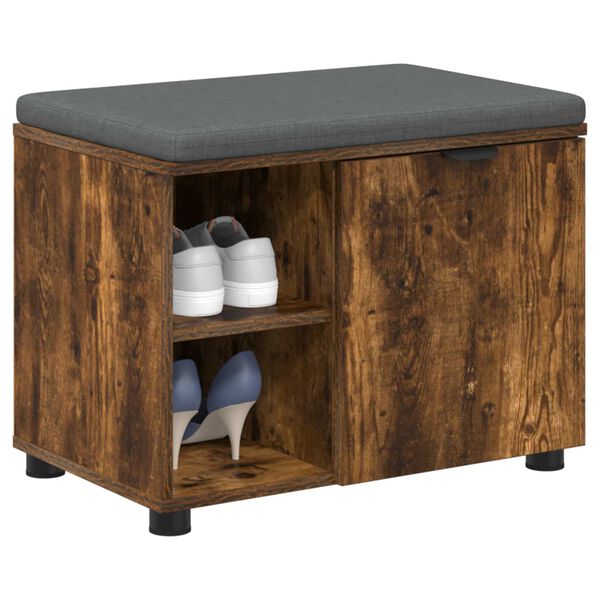 vidaXL Bancă pentru hol cu pernă Simplu Stejar fumuriu 60 x 38 x 46 cm