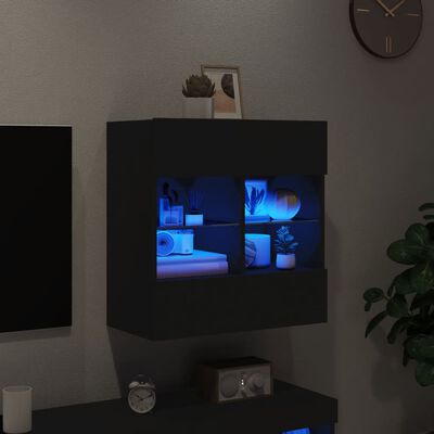 vidaXL Comodă TV de perete cu lumini LED, negru, 58,5x30x60,5 cm