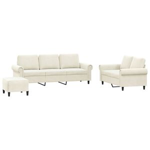 vidaXL Set de canapele cu perne, 3 piese, crem, catifea