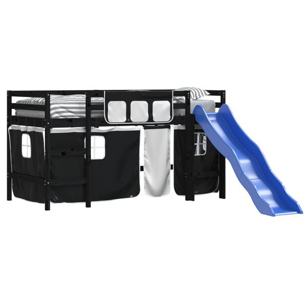 vidaXL Pat etajat de copii cu perdele, 80x200 cm, lemn masiv pin