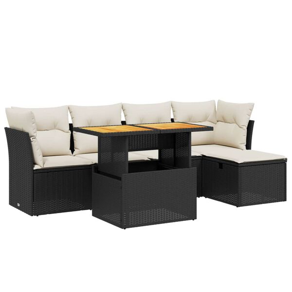 vidaXL Set mobilier de grădină cu perne, 6 piese, negru, poliratan