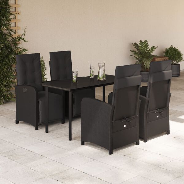 vidaXL Set mobilier de grădină cu perne, 5 piese, negru, poliratan