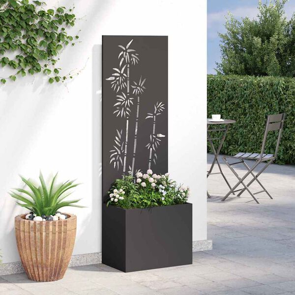 vidaXL Ecran de intimitate pentru grădină Floral Negru 50 x 140 cm