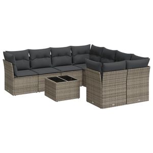 vidaXL Set canapele de grădină, 9 piese, cu perne, gri, poliratan
