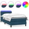 vidaXL Pat cu arcuri cu saltea și LED, albastru &icirc;nchis, 80x220 cm, catifea