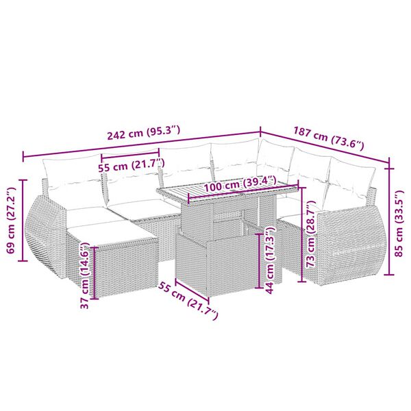 vidaXL Set canapele de grădină, 8 piese, cu perne, bej, poliratan