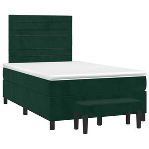 vidaXL Pat box spring cu saltea, verde &icirc;nchis, 120x190 cm, catifea