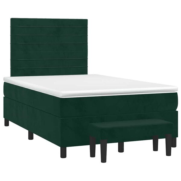 vidaXL Pat box spring cu saltea, verde &icirc;nchis, 120x190 cm, catifea