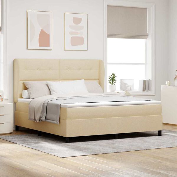 vidaXL Pat cu arcuri cu saltea cu headboard Crem 180 x 200 cm țesătură