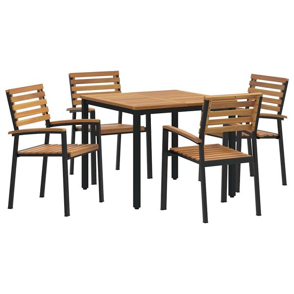vidaXL Set de masă pentru grădină 5 pcs Negru Lemn Solid de Acacia