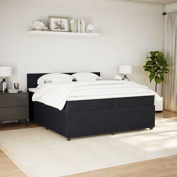 vidaXL Pat box spring cu saltea, negru, 200x200 cm, catifea