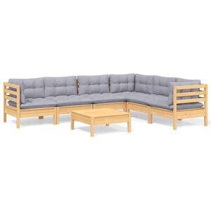 vidaXL Set mobilier grădină cu perne gri, 7 piese, lemn masiv de pin