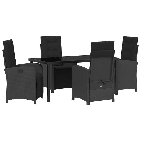 vidaXL Set de masă pentru grădină cu pernă 5 pcs Negru poliratan