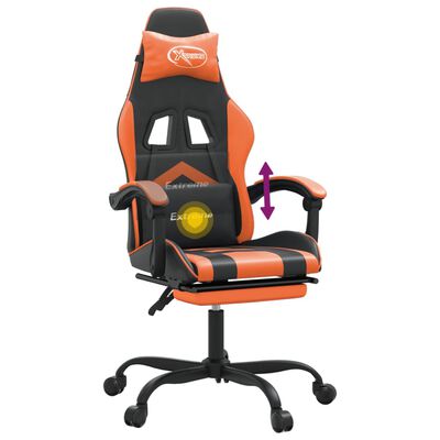 vidaXL Scaun de gaming pivotant/suport picioare negru/oranj piele eco