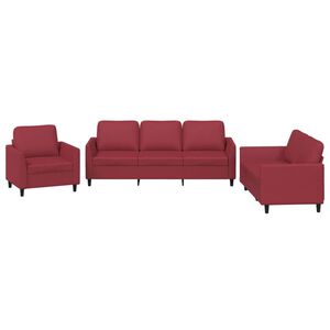 vidaXL Set de canapele cu perne, 3 piese, roșu vin, piele ecologică
