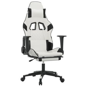 vidaXL Scaun de gaming cu suport picioare, alb/negru, piele ecologică