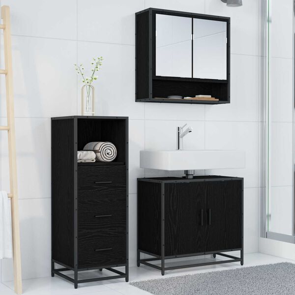 vidaXL Set de mobilier pentru baie 3 pcs Stejar Negru Lemn compozit