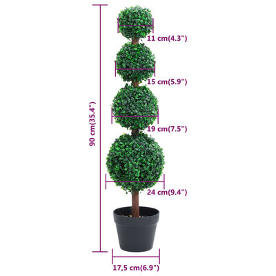 vidaXL Plantă artificială cimișir cu ghiveci, verde, 90cm, formă minge