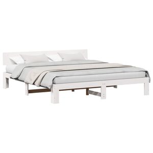 vidaXL Cadru de pat cu headboard Alb 200 x 200 cm Lemn de pin masiv