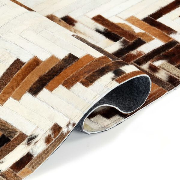 vidaXL Covor, piele cu păr natural, mozaic, maro/alb, 80 x 150 cm