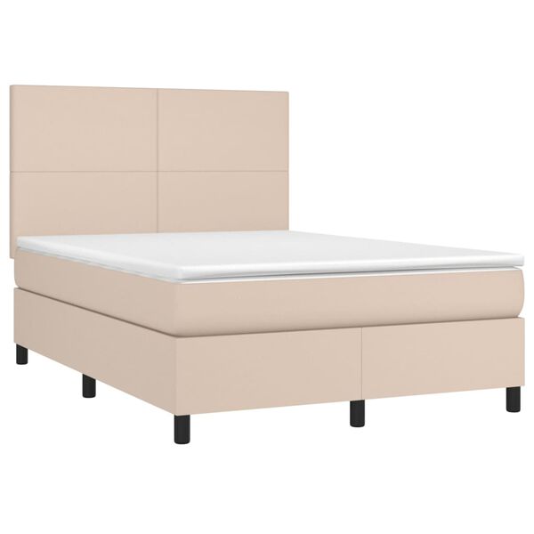 vidaXL Pat box spring cu saltea, cappuccino, 140x200cm piele ecologică