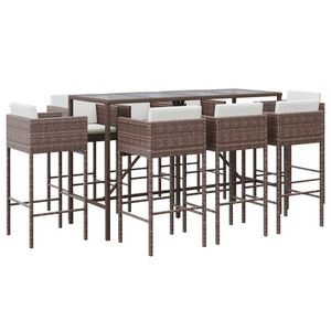 vidaXL Set mobilier bar de grădină, cu perne, 9 piese, maro, poliratan