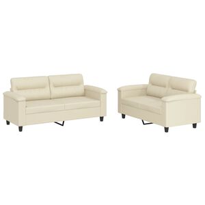 vidaXL Set de canapele cu perne, 2 piese, crem, piele ecologică