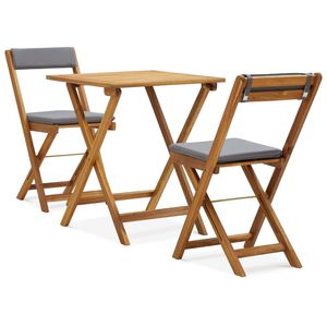 vidaXL Set de bistro pliabil, 3 piese, cu perne, lemn masiv de acacia