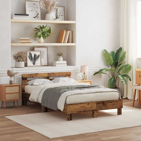 vidaXL Cadru de pat cu headboard Lemn vechi 135 x 190 cm Lemn compozit