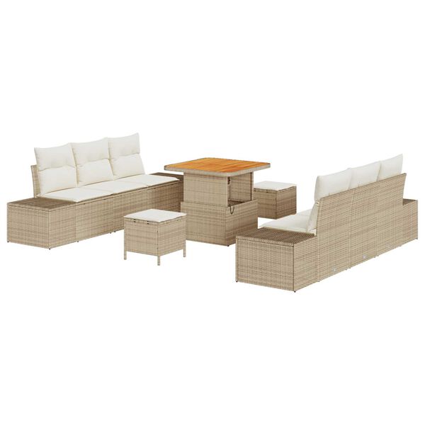 vidaXL Set de canapele pentru grădină cu pernă 9 pcs Bej Rattan poli