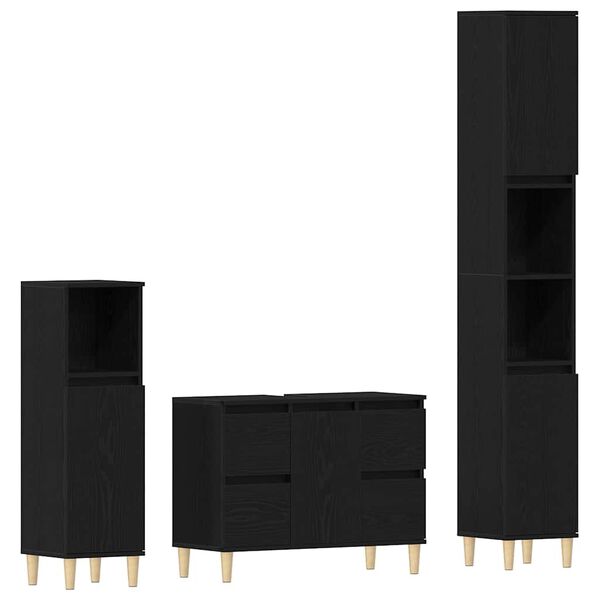 vidaXL Set de mobilier pentru baie Pe perete cu ușă 3 pcs Stejar Negru