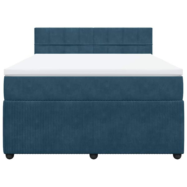 vidaXL Pat box spring cu saltea, albastru, 140x190 cm, catifea