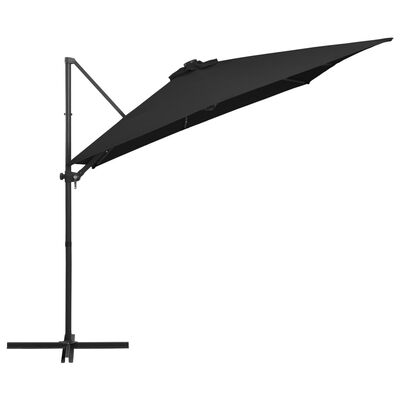 vidaXL Umbrelă suspendată cu LED și stâlp din oțel, negru, 250x250 cm