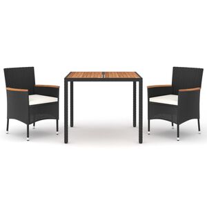 vidaXL Set mobilier de grădină cu perne, 3 piese, negru, poliratan